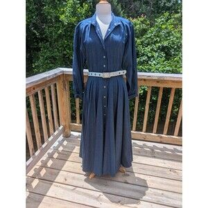 Vintage Denim Maxi Dress Full Skirt Button Up USA 12 Western Boho Festival M/L